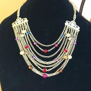 Beautiful Gold tone Multi-Strands Necklace with Multi Colors